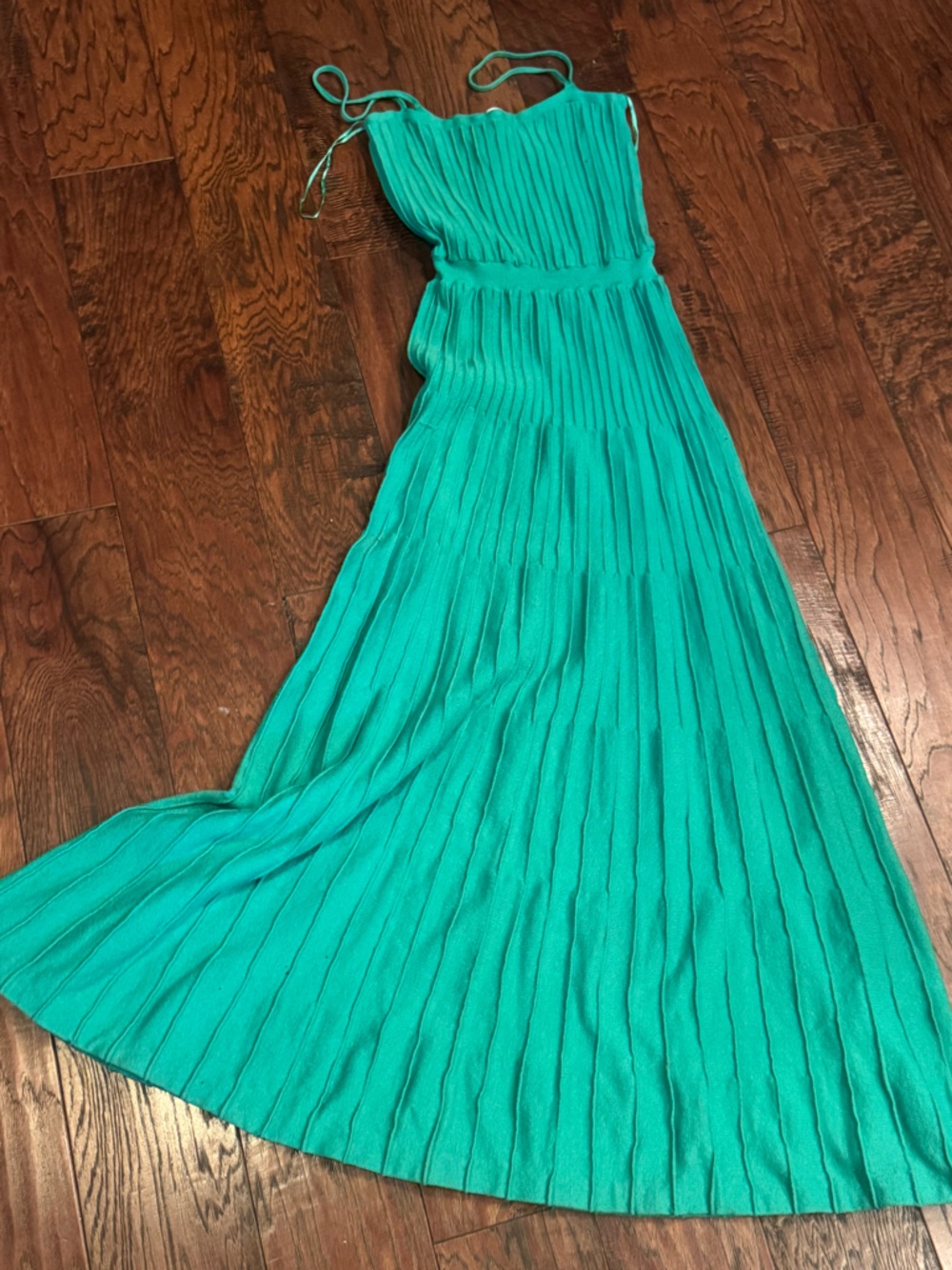 Pants Store Green Pleated Maxi Dress with Spaghetti Straps